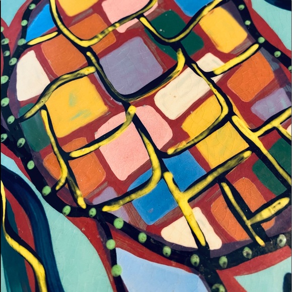 Lynda Feman Vintage Festive Turtle🐢Ceramic Trivet - Picture 16 of 16